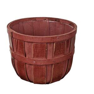 Rustic Red Wooden Basket With Sturdy Slats & Protective Coating